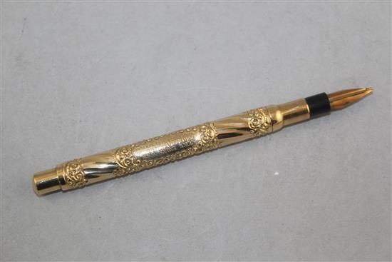 The Swan Pen. An embossed gold plated fountain pen, by Mabie Todd, 5.25in.